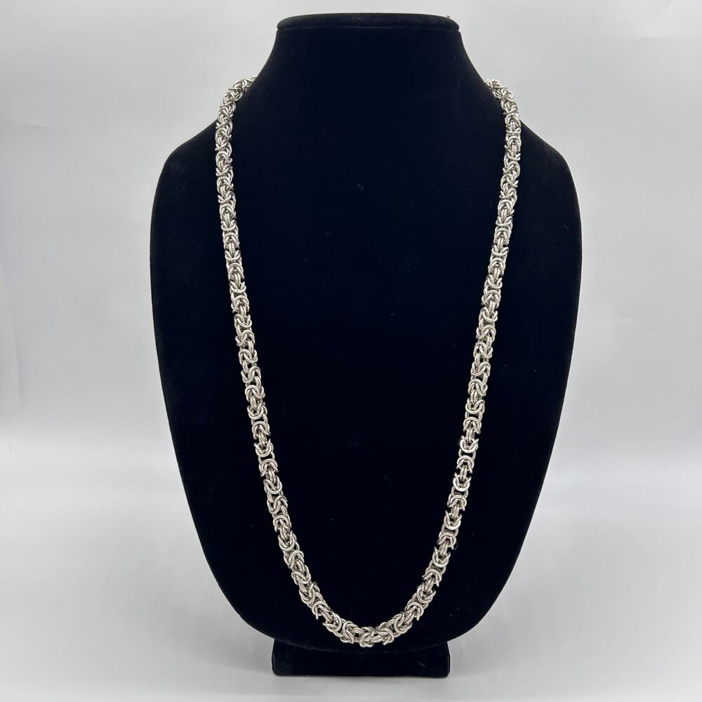 Byzantine Chain Silver Tone Necklace Long Unisex Men's Women's Costume Jewelry